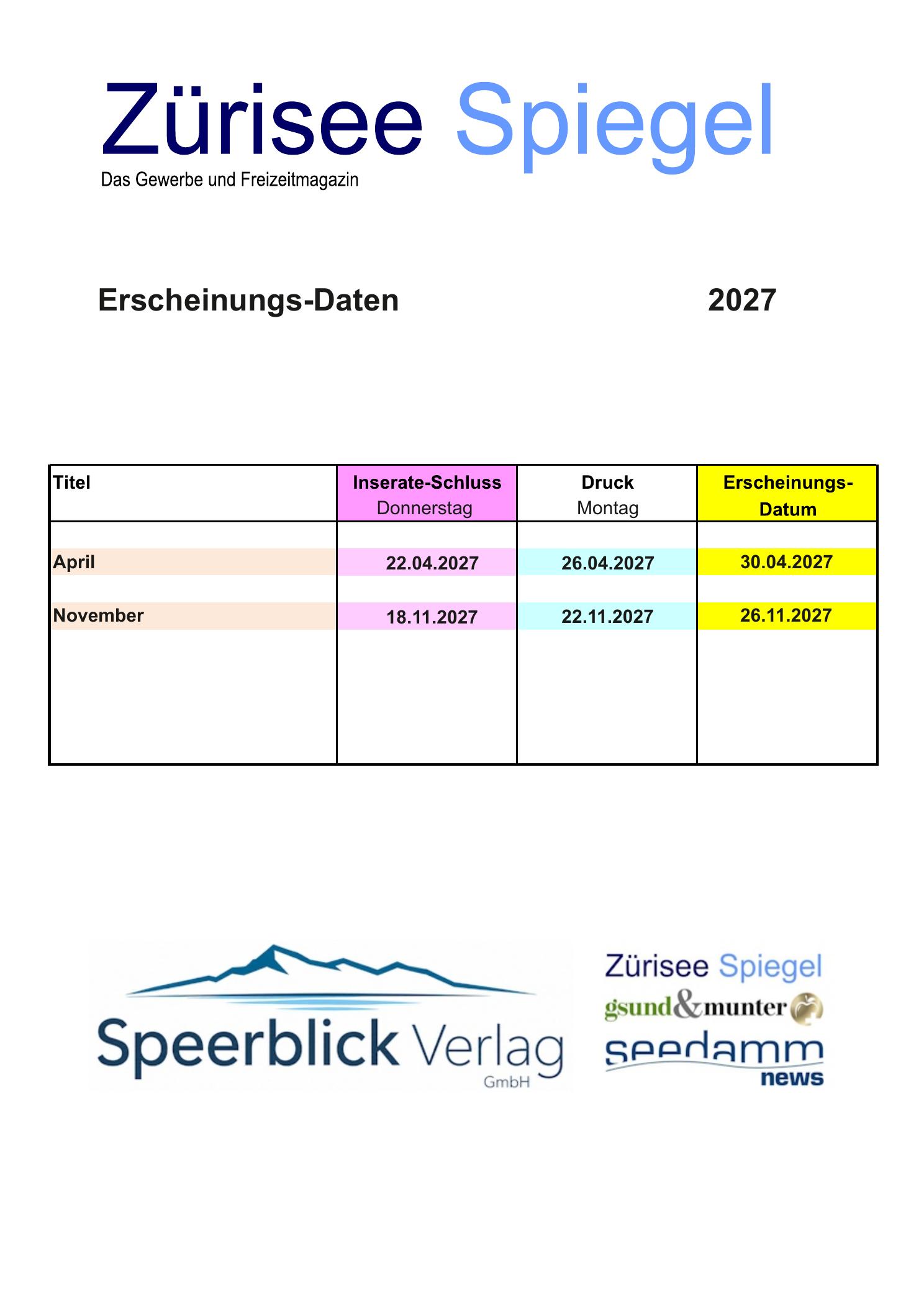 Erscheinung Zürisee-Spiegel 2027